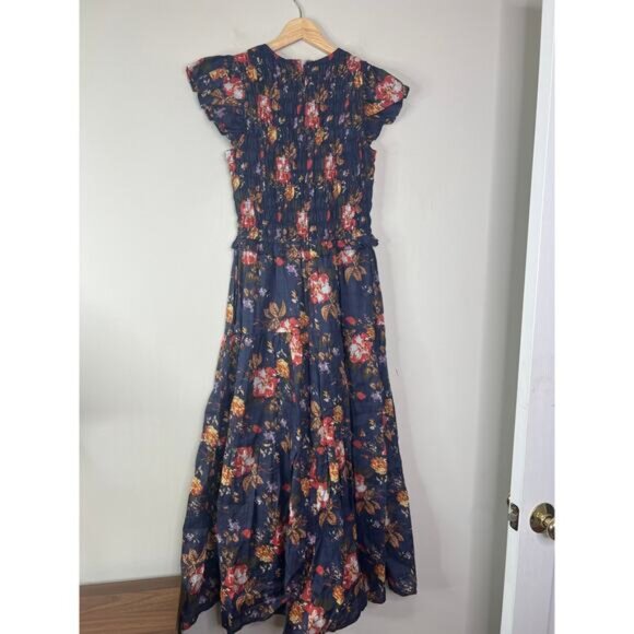 NWT Sea New York Floral Ines Flutter Sleeve Smocked Ruffled Midi Dress Navy - Picture 7 of 8